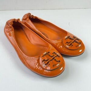 Tory Burch Logo Patent Leather Orange Ballet Flats Size 7M